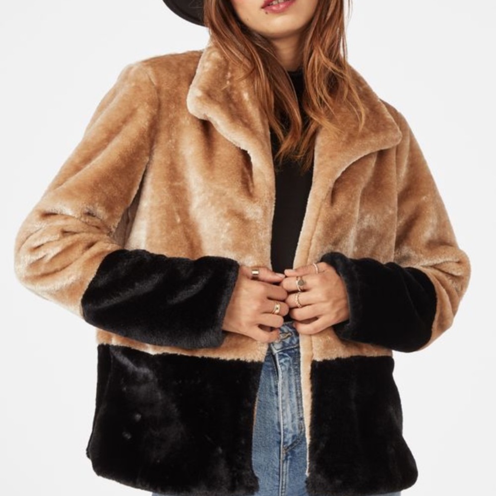Color block fur jacket
